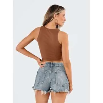 EFAN Womens Sexy Sleeveless High Neck Crop Tops Workout Cute Racerback Cropped Tank Tops Summer Clothes Teen Girls Brown M