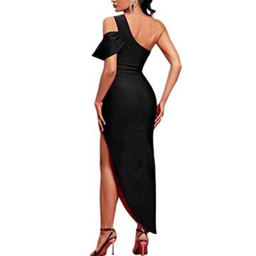 UONBOX Women's One Shoulder Side Split Asymmetrical Bodycon Sleeveless Midi Party Cocktail Bandage D...