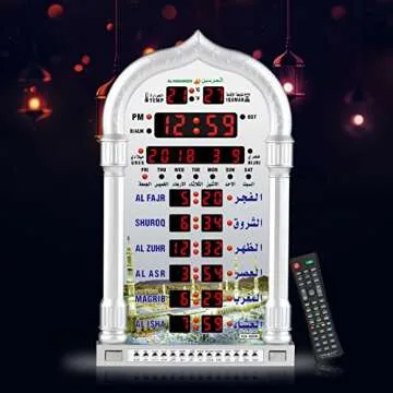 AL-HARAMEEN Azan Clock,Led Prayer Clock,Wall Clock,Read Home/Office/Mosque Digital Clock/Decorative Clock HA-4008 (Gray)