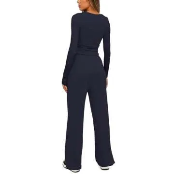 Darong Two Piece Sets for Women Fall Outfits Lounge Sets Crew Neck Tops Wide Leg Pants Vacation Trav...
