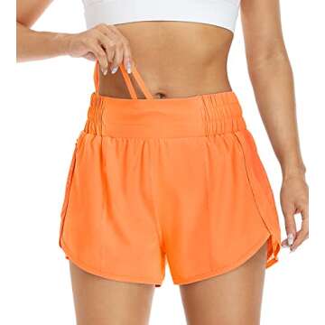 REKITA Womens Athletic Shorts High Waisted Running Shorts with Elastic Liner Drawstring Sport Workout Shorts Orange Active Shorts