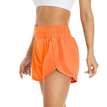 REKITA Womens Athletic Shorts High Waisted Running Shorts with Elastic Liner Drawstring Sport Workout Shorts Orange Active Shorts