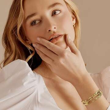 ENSKEFEN Gold Cuff Bracelets for Women Hammered Gold Open Cuff Bangles Adjustable Gold Bracelets Irr...