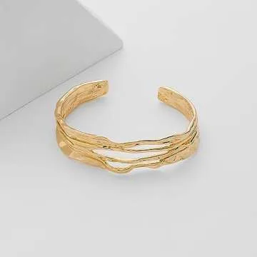 ENSKEFEN Gold Cuff Bracelets for Women Hammered Gold Open Cuff Bangles Adjustable Gold Bracelets Irregular Bangle Bracelets