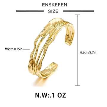 ENSKEFEN Gold Cuff Bracelets for Women Hammered Gold Open Cuff Bangles Adjustable Gold Bracelets Irregular Bangle Bracelets