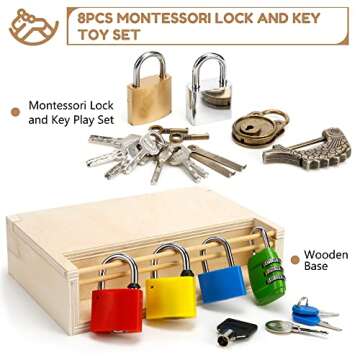 Woodtoe 8 PCS Montessori Lock and Key Toy Set for Toddlers, Wooden Montessori Materials, Homeschool ...
