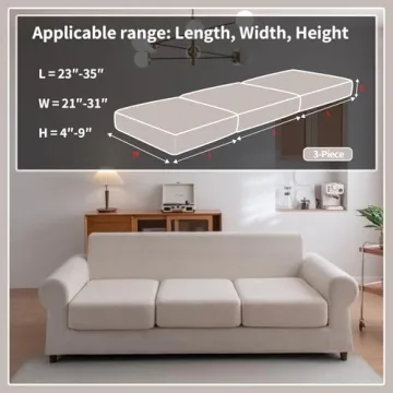 OHSIO Sectional Couch Covers, Wear Resistant Stretch Sofa Covers Washable Soft Couch Cushion Covers Anti Slip Furniture Protector Sofa Slipcovers for Pets (3 Pieces 3 Seaters Cover, Ivory)