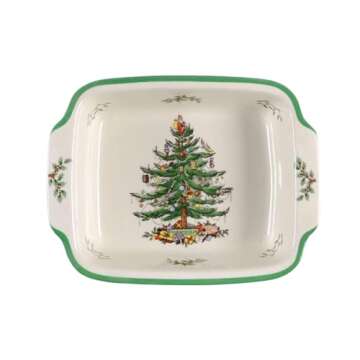 Spode Christmas Tree Large Rectangular Handled Dish, Deep Baking Pan (15" x 11") - Dishwasher Safe, ...