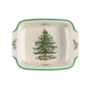 Spode Christmas Tree Large Rectangular Handled Dish, Deep Baking Pan (15" x 11") - Dishwasher Safe, ...