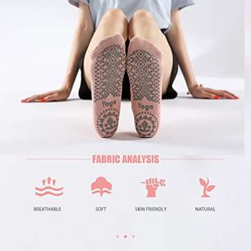 Kaquting Non Slip Yoga Socks with Grips Women Blue Pilates Barre Dance 3 pairs