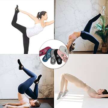 Kaquting Non Slip Yoga Socks for Women - 3 Pairs Blue