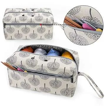 Luxja Yarn Storage Bag, Carrying Knitting Bag for Yarn Skeins, Crochet Hooks, Knitting Needles (up to 10 Inches) and Other Small Accessories (Large, Trees)