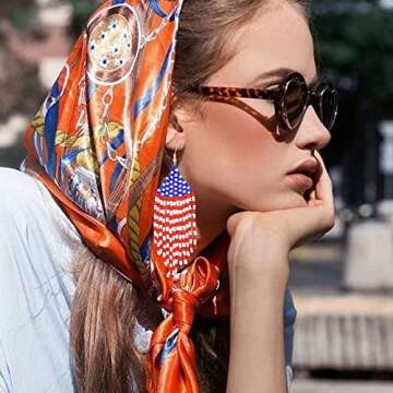 American Flag Beaded Tassel Earrings for Patriotic Women