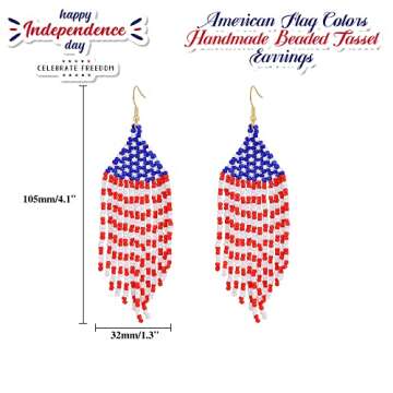 American Flag Beaded Tassel Earrings for Patriotic Women