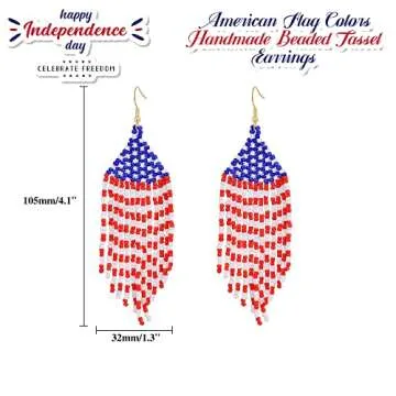 American Flag Beaded Tassel Earrings for Patriotic Women