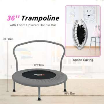Ativafit 36'' Trampoline for Kids Foldable Mini Toddler Trampoline with Comfortable Foam Handle Play Indoor Outdoor Home Use for Boys Girls for Fun