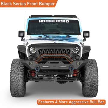 Hooke Road Wrangler JK Front Bumper + Rear Bumper Combo w/All LED Lights Compatible with Jeep Wrangl...