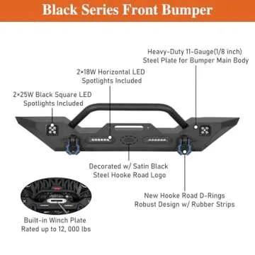 Hooke Road Wrangler JK Front Bumper + Rear Bumper Combo w/All LED Lights Compatible with Jeep Wrangler JK & Unlimited 2007-2018 2/4 Doors