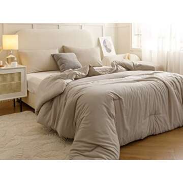 ROSGONIA Queen Comforter Set Oatmeal, 3pcs(1 Boho Oatmeal Comforter & 2 Pillowcases) All Season Soft Bedding Lightweight Bedspread Blanket Quilt