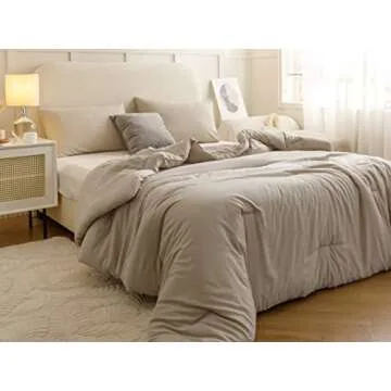 ROSGONIA Queen Comforter Set Oatmeal, 3pcs(1 Boho Oatmeal Comforter & 2 Pillowcases) All Season Soft Bedding Lightweight Bedspread Blanket Quilt