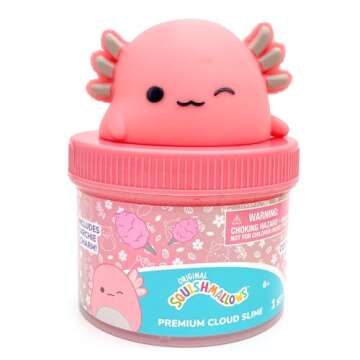 Original Squishmallows Archie The Axolotl Premium Cloud Slime, 8 oz. Fluffy Slime, Cotton Candy Scen...