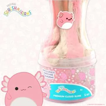 Original Squishmallows Archie The Axolotl Premium Cloud Slime, 8 oz. Fluffy Slime, Cotton Candy Scented, 3 Fun Slime Add Ins, Pre-Made Slime for Kids, Great 6 Year Old Toys, Super Soft Sludge Toy