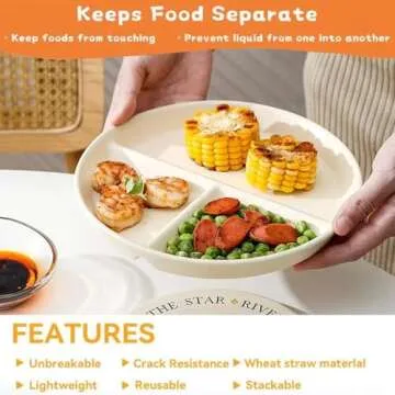 RUIBOLU Unbreakable Divided Plates 5PCS for Kids Adults, Compartment Plates, Lightweight Reusable Dinnerware Portion Control Plastic Plates (5Pack- 9IN)