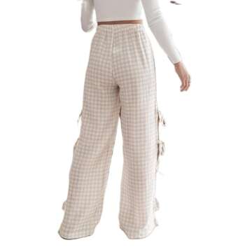 DSORVICD Women Y2k Striped Lounge Pants Casual Drawstring Elastic Waist Wide Leg Pajamas Pants Loose Fit Going Out Trousers