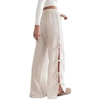 DSORVICD Women Y2k Striped Lounge Pants Casual Drawstring Elastic Waist Wide Leg Pajamas Pants Loose Fit Going Out Trousers
