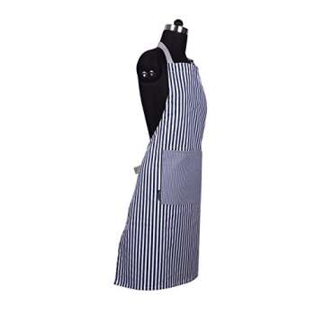 AMOUR INFINI Cotton Aprons for Women with Pockets Adjustable Strap and Waist Ties Washable Printed Aprons for Baking, Cooking, Gardening (27.5 x 33 Inches - Blue)