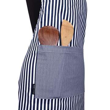 AMOUR INFINI Cotton Aprons for Women with Pockets Adjustable Strap and Waist Ties Washable Printed Aprons for Baking, Cooking, Gardening (27.5 x 33 Inches - Blue)