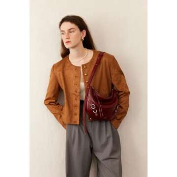 LA FESTIN Leather Shoulder Bag for Women's Shoulder Handbags - Satchel Purses for Women With Zipper Closure & Adjustable Strap - Lava Red