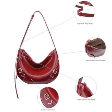 LA FESTIN Leather Shoulder Bag for Women's Shoulder Handbags - Satchel Purses for Women With Zipper Closure & Adjustable Strap - Lava Red
