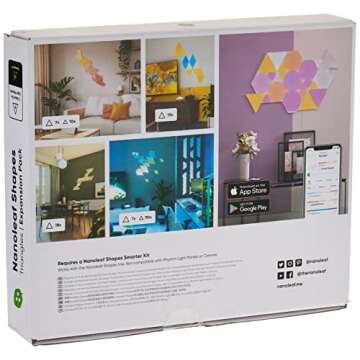 Nanoleaf Shapes WiFi and Thread Smart RGBW 16M+ Color LED Dimmable Gaming and Home Decor Wall Lights Expansion Pack (Triangles (3 Pack)