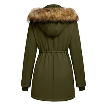 Beyove Women's Winter Thicken Military Parka Jacket Warm Cotton Coat with Faux Fur Line Hooded, Army Green 3X-Large