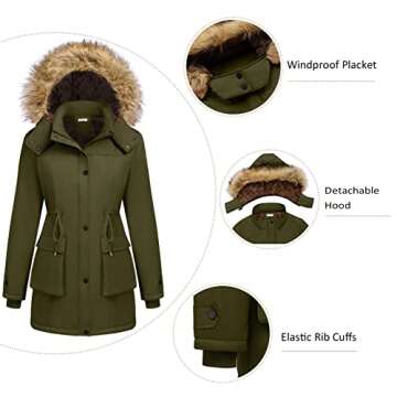 Beyove Women's Winter Thicken Military Parka Jacket Warm Cotton Coat with Faux Fur Line Hooded, Army Green 3X-Large