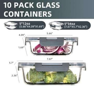 UMEIED 10 Pack Glass Food Storage & Meal Prep Containers| Airtight & Durable