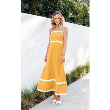 Angashion Women Summer Maxi Dress - Casual Spaghetti Strap Backless RIC Rac Fashion Flowy Long Beach...