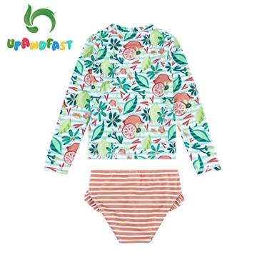 upandfast Girls Rash Guard Set Long Sleeve Two Piece Bathing Suit with UPF 50+ Sun Protection (Lemon, 8 Years)