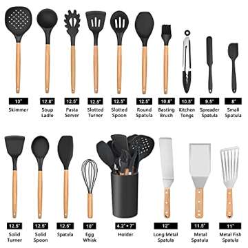Leonyo 20 PCS Kitchen Utensils Set with Holder, Silicone Cooking Utensil Set Plus Metal Spatulas, Ki...