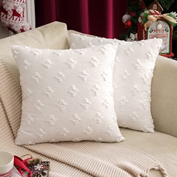MIULEE Set of 2 Decorative Throw Pillow Covers Rhombic Jacquard Pillowcase Soft Square Cushion Case ...