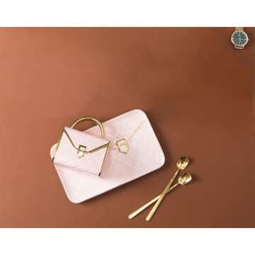 Anvirtue Handbag-Shaped Creative Ceramic Mug With Saucer Porcelain Tray & Spoon for Coffee, Hot Chocolate, Cappuccino, and Latte Breakfast (PINK)