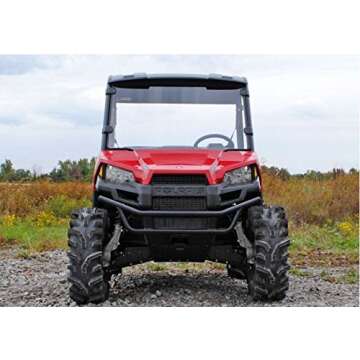 SuperATV Full Windshield for 2015-2021 Polaris Ranger Midsize 570 / Crew | 2017+ Ranger Midsize 500 / ETX | 1/4" Thick Clear Scratch Resistant Polycarbonate | Includes Pre-installed Bulb Seal