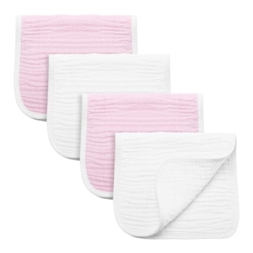 Synrroe Burp Cloths Large, Muslin Burp Cloths for Baby Girls and Boys, Pack of 4 Extra Absorbent and...