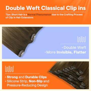 Full Shine Hair Extensions Clip ins Brown Ombre 22 Inch Clip in Human Hair Extensions Dark Brown to ...