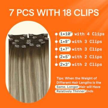 Full Shine Hair Extensions Clip ins Brown Ombre 22 Inch Clip in Human Hair Extensions Dark Brown to Light Brown Mix Blonde Clip in Extensions Real Human Hair Long Straight Hair 7 Pcs
