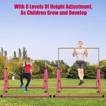 RAVS Gymnastics Bar for Kids, 8 Heights Adjustable Easy Folding Gymnastic Training Bar Kids Monkey H...