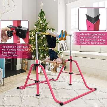 RAVS Gymnastics Bar for Kids, 8 Heights Adjustable Easy Folding Gymnastic Training Bar Kids Monkey Horizontal Bars - Max Load 300LBS