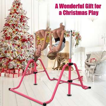 RAVS Gymnastics Bar for Kids, 8 Heights Adjustable Easy Folding Gymnastic Training Bar Kids Monkey Horizontal Bars - Max Load 300LBS