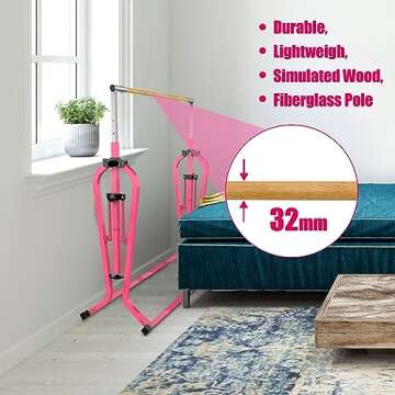 RAVS Gymnastics Bar for Kids, 8 Heights Adjustable Easy Folding Gymnastic Training Bar Kids Monkey Horizontal Bars - Max Load 300LBS